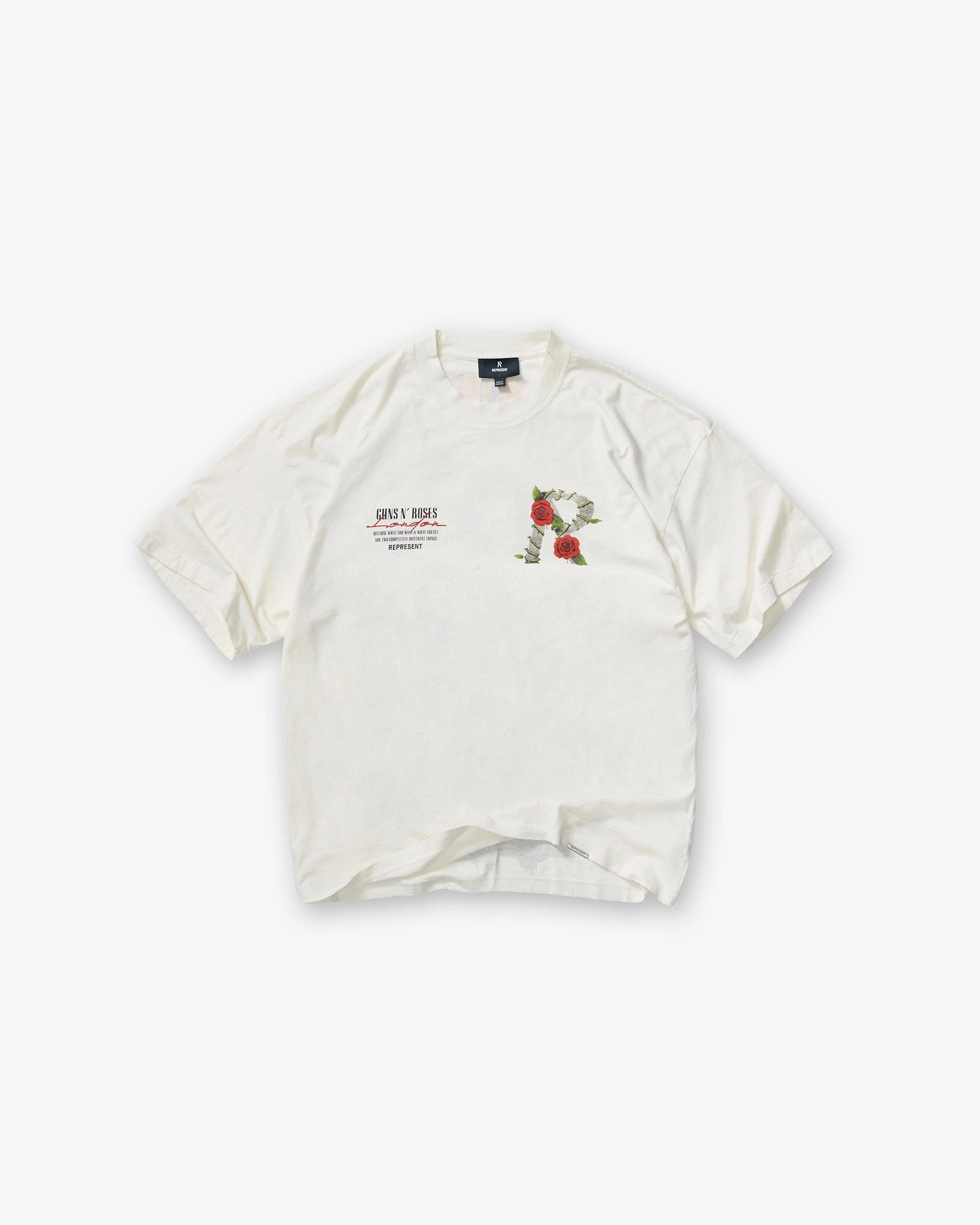 Soft and Light Wear Skin Friendly Lining Represent X Guns N' Roses Tour T-Shirt - Flat White