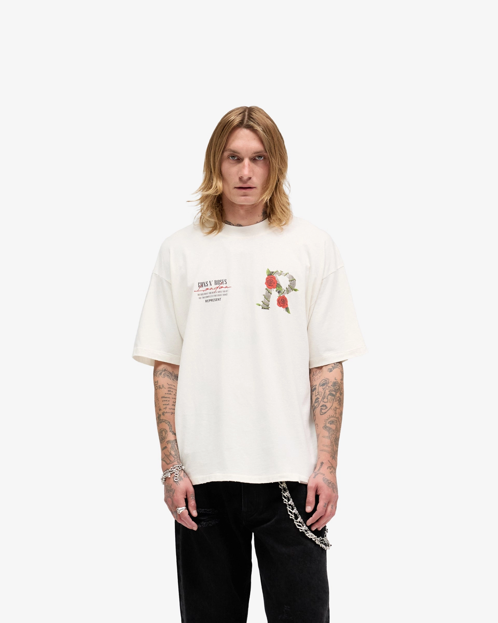 Airflow Ventilation Design Spandex Enhanced Elasticity Represent X Guns N' Roses Tour T-Shirt - Flat White