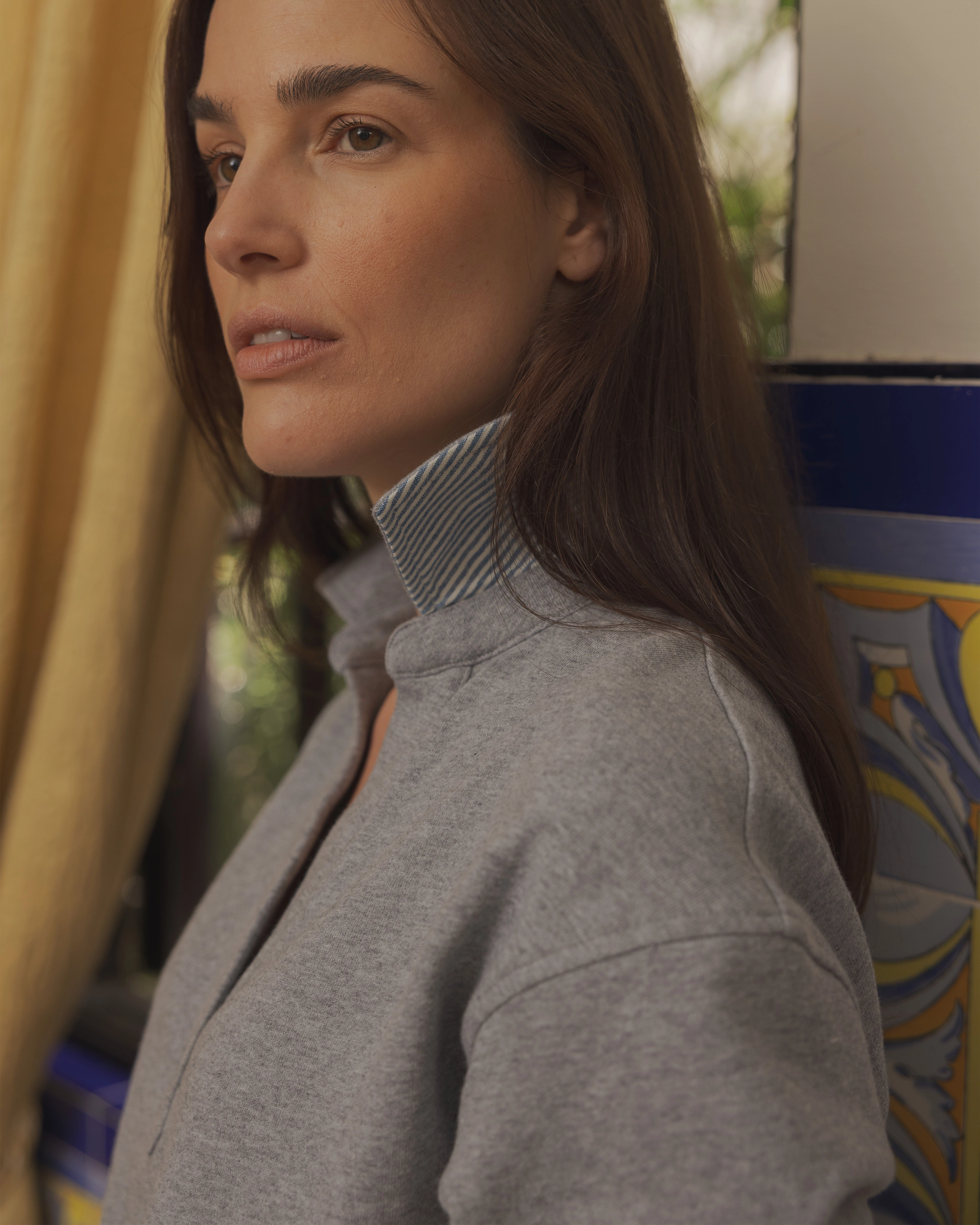 Ribbed Hem VersatileNeckline Inlet Pullover in Athletic Heather Loopback Terry