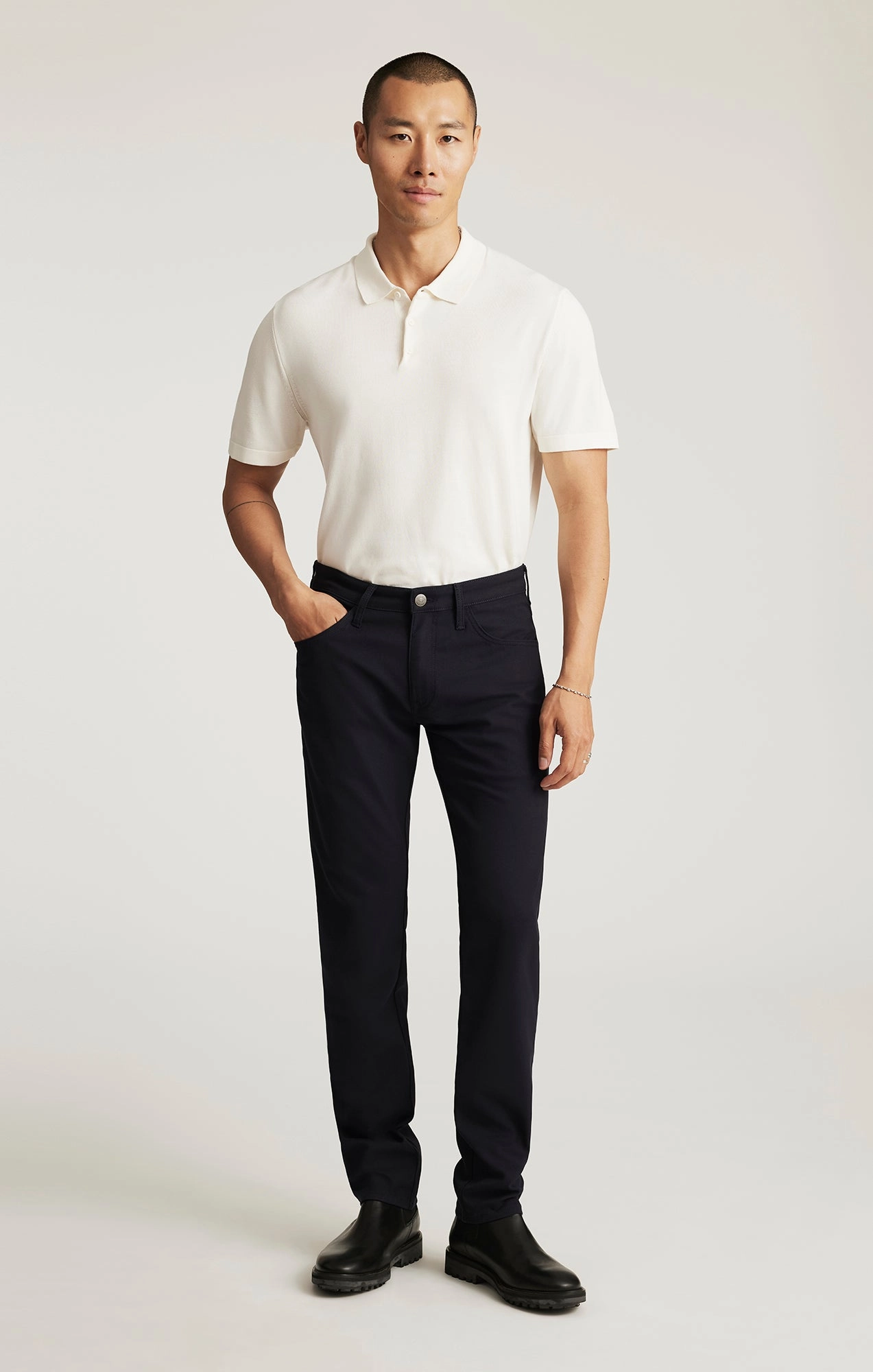 MARCUS SLIM STRAIGHT LEG IN NAVY FEATHER TWEED Anti Static Finish