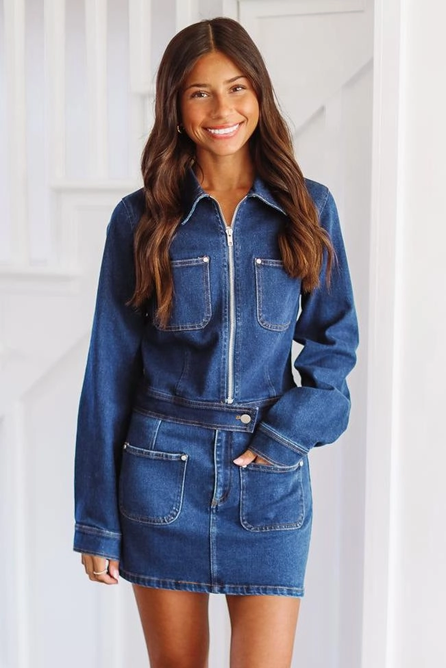 Let's Go Out Tonight Denim Jacket - Dark Wash FourWayStretch