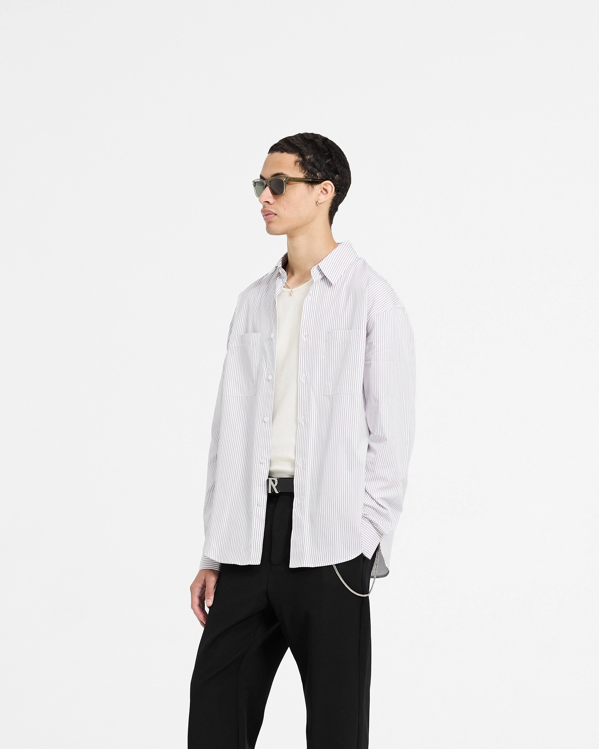 Long Sleeve Pinstripe Shirt - Grey Chic Wardrobe