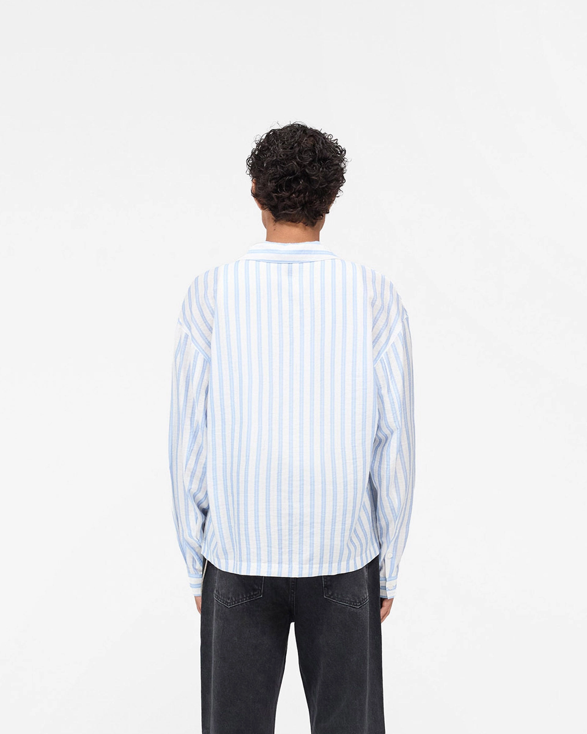Fade Resistant Formula Long Sleeve Sheer Stripe Boxy Shirt - Ice Blue