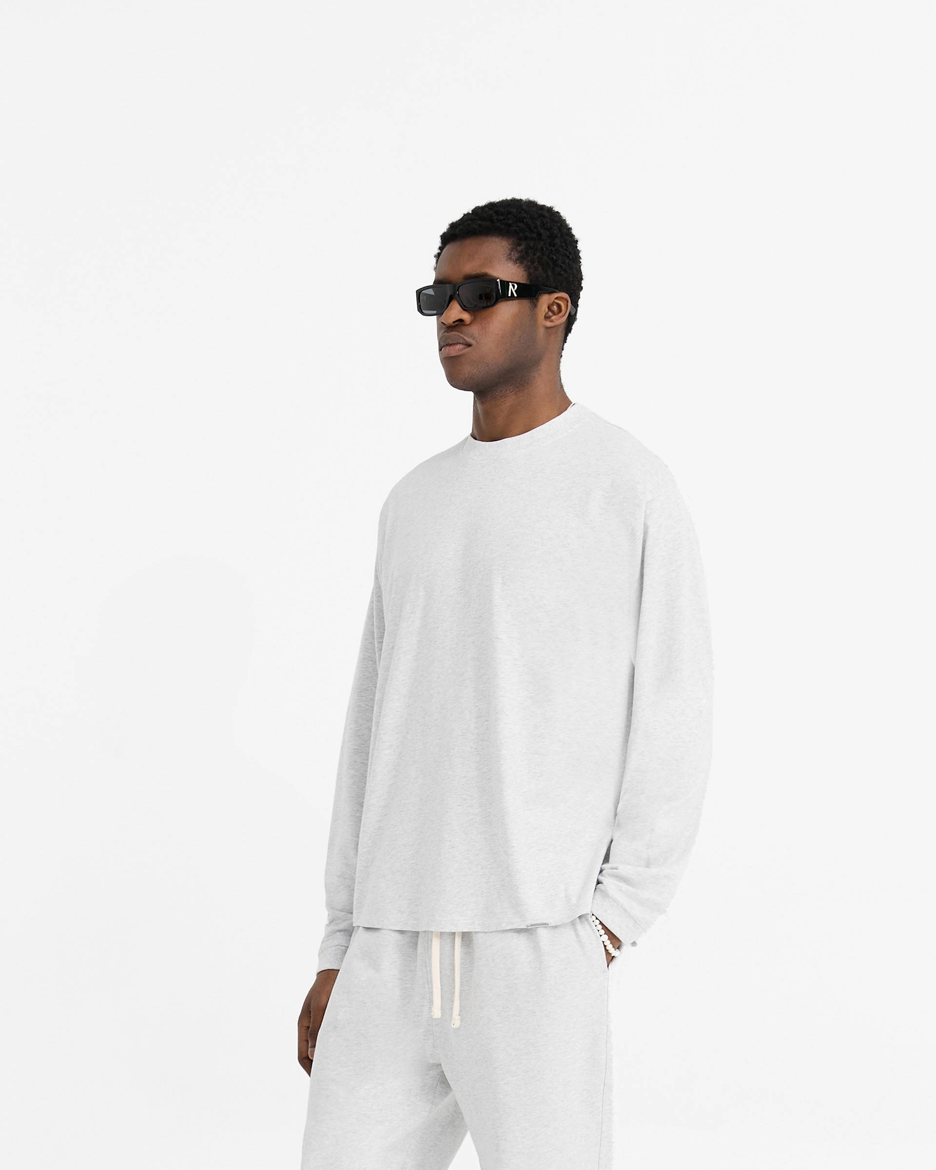 Quick-Dry Fabric Trendy Vibes Wear Initial Long Sleeve T-Shirt - Ice Grey Marl