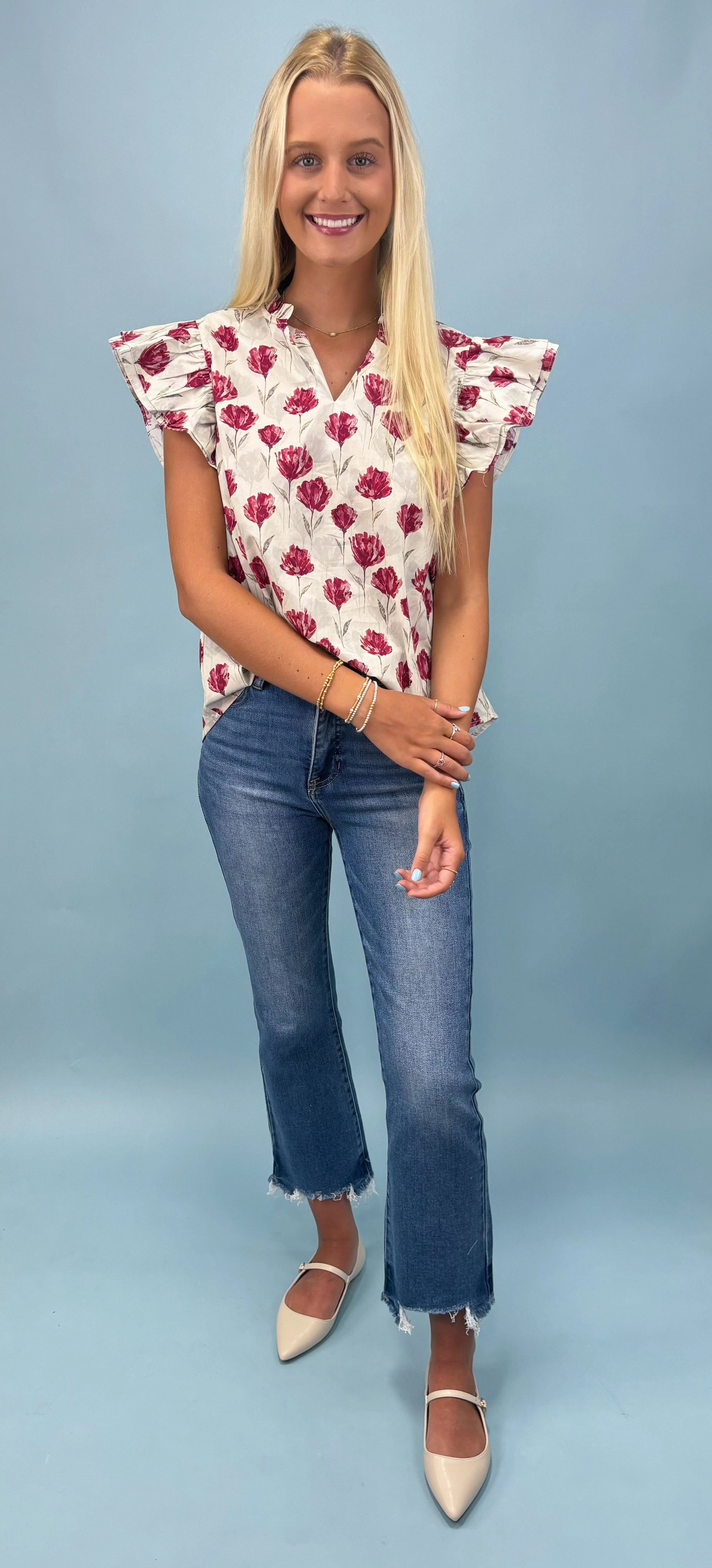 Cozy Wear DoubleStitched Hemming Lush Blooms Floral Top