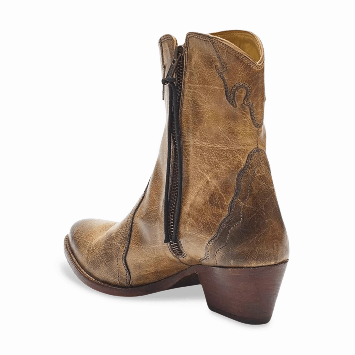 Free People Women's New Frontier Western Distressed Tan Mid Rise Premium Leather