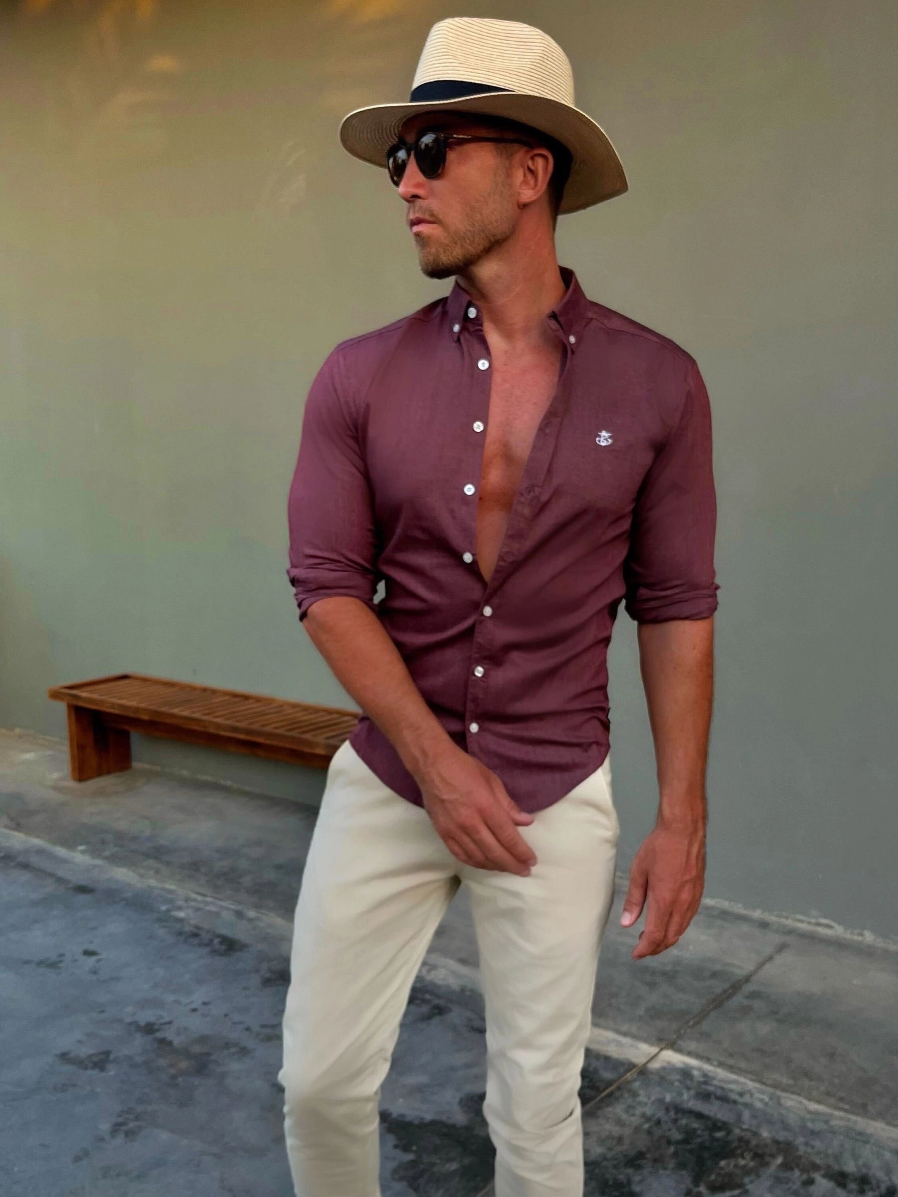 Maidstone Long Sleeve Shirt - Burgundy Poolside Lounge Comfortable Layer