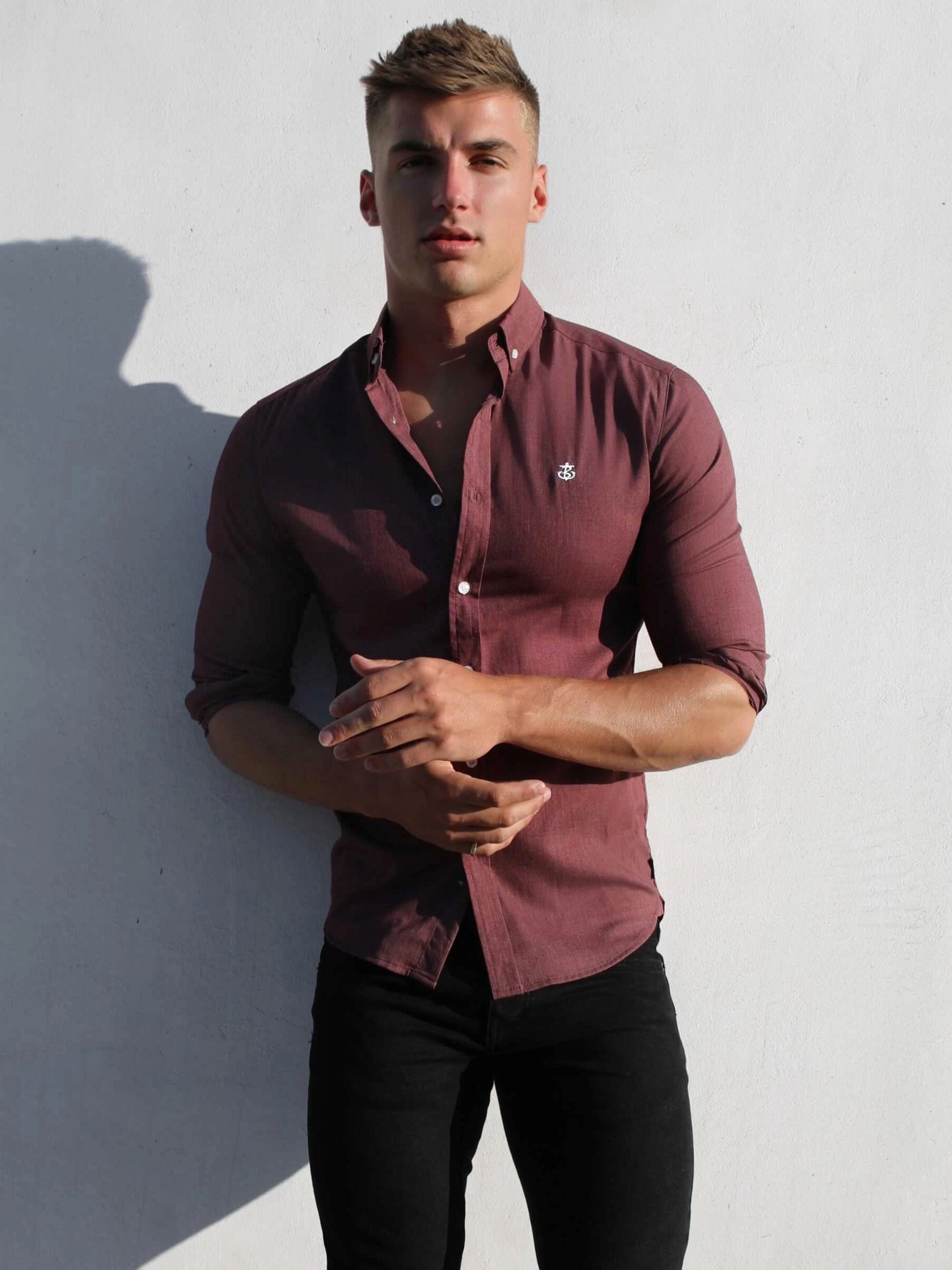 Affordable Fashion Minimalist Style Maidstone Long Sleeve Shirt - Burgundy