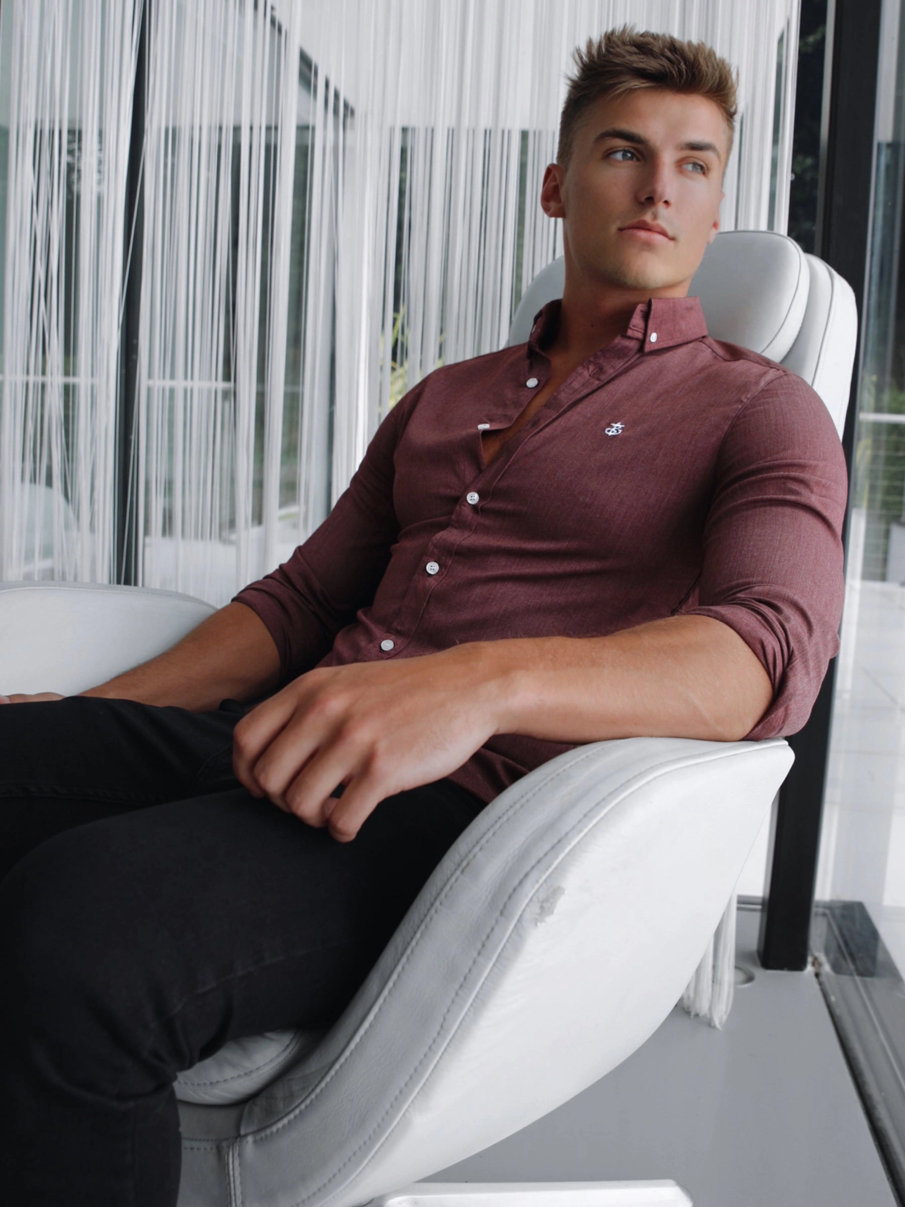 Maidstone Long Sleeve Shirt - Burgundy Durable Buttons