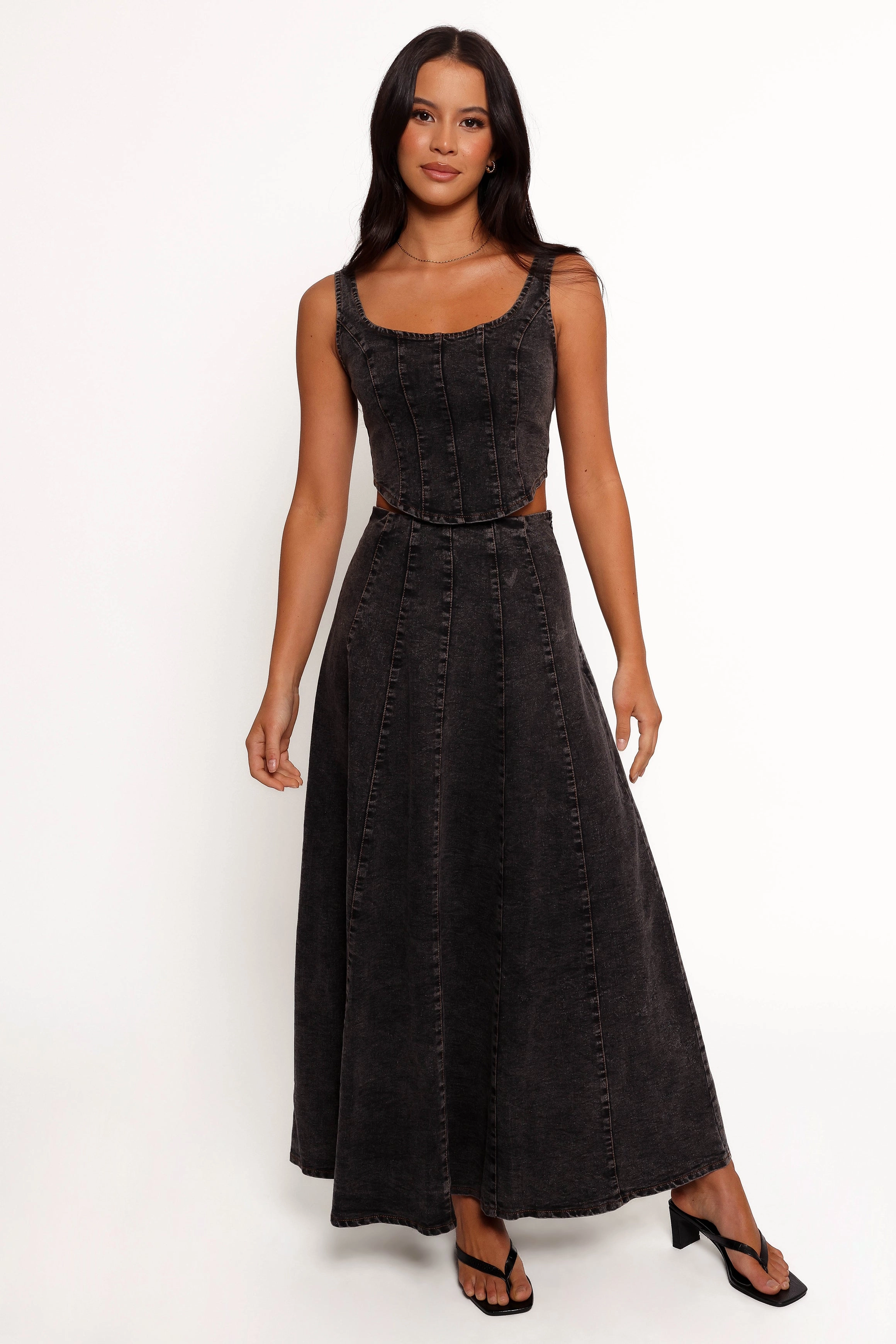 Mara Midi Skirt - Black Smart Texture