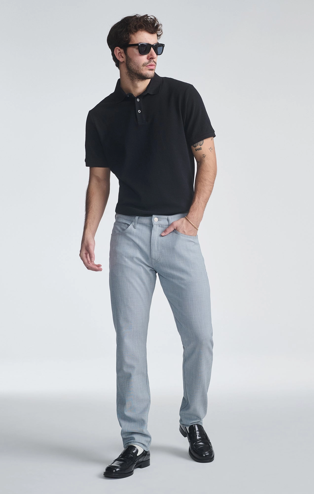 Water Repellent Coating MARCUS SLIM STRAIGHT LEG IN BLUE CROSS HATCH TWILL