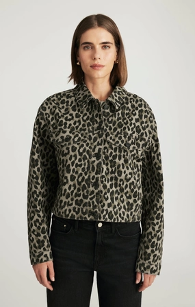 MAREN CROP JACKET IN GREEN LEO DENIM Blended Style