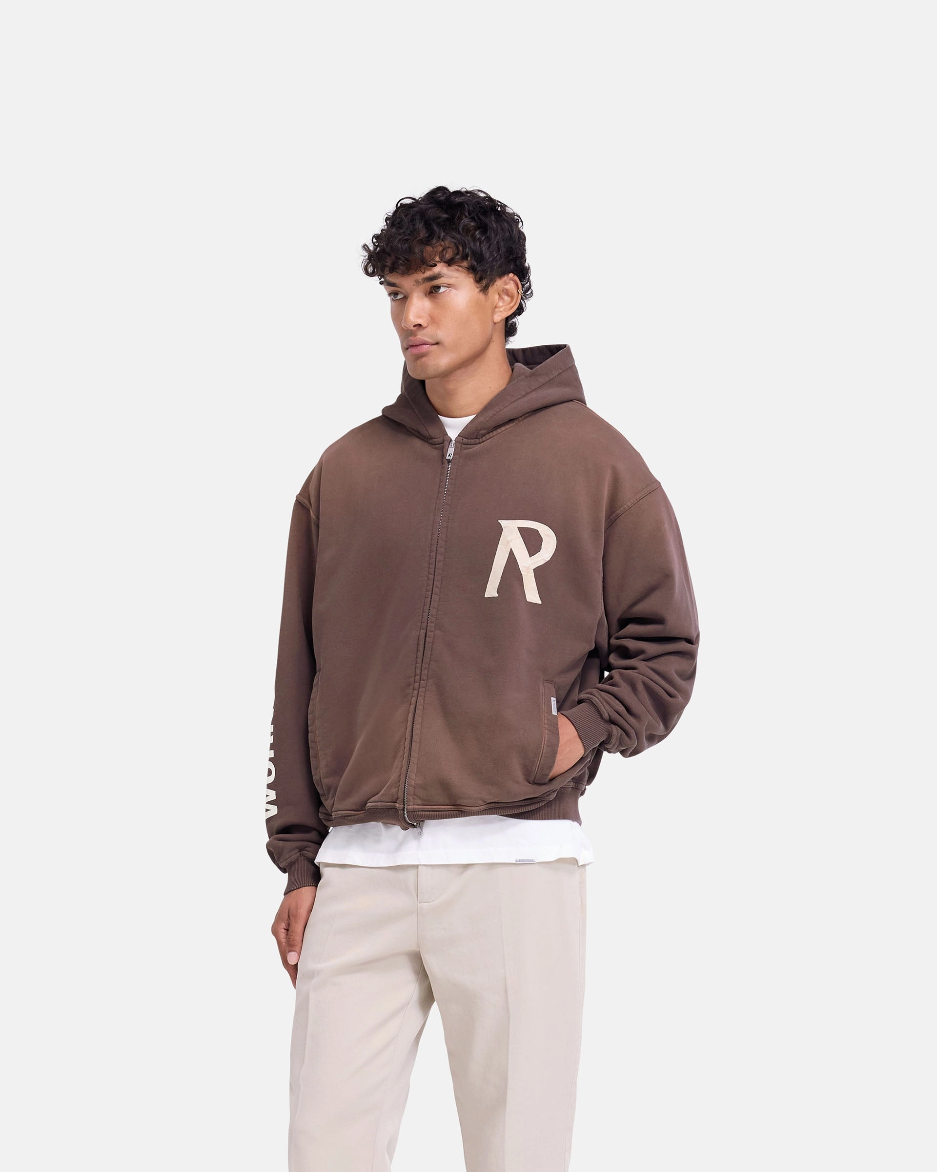 Masking Tape Initial Zip Hoodie - Cedar Casual Icon