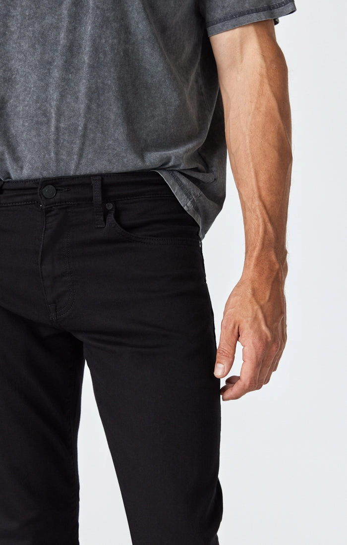 Customizable Fit Weekend Style Stretch Bold Look MATT RELAXED STRAIGHT LEG JEANS IN DOUBLE BLACK SUPERMOVE