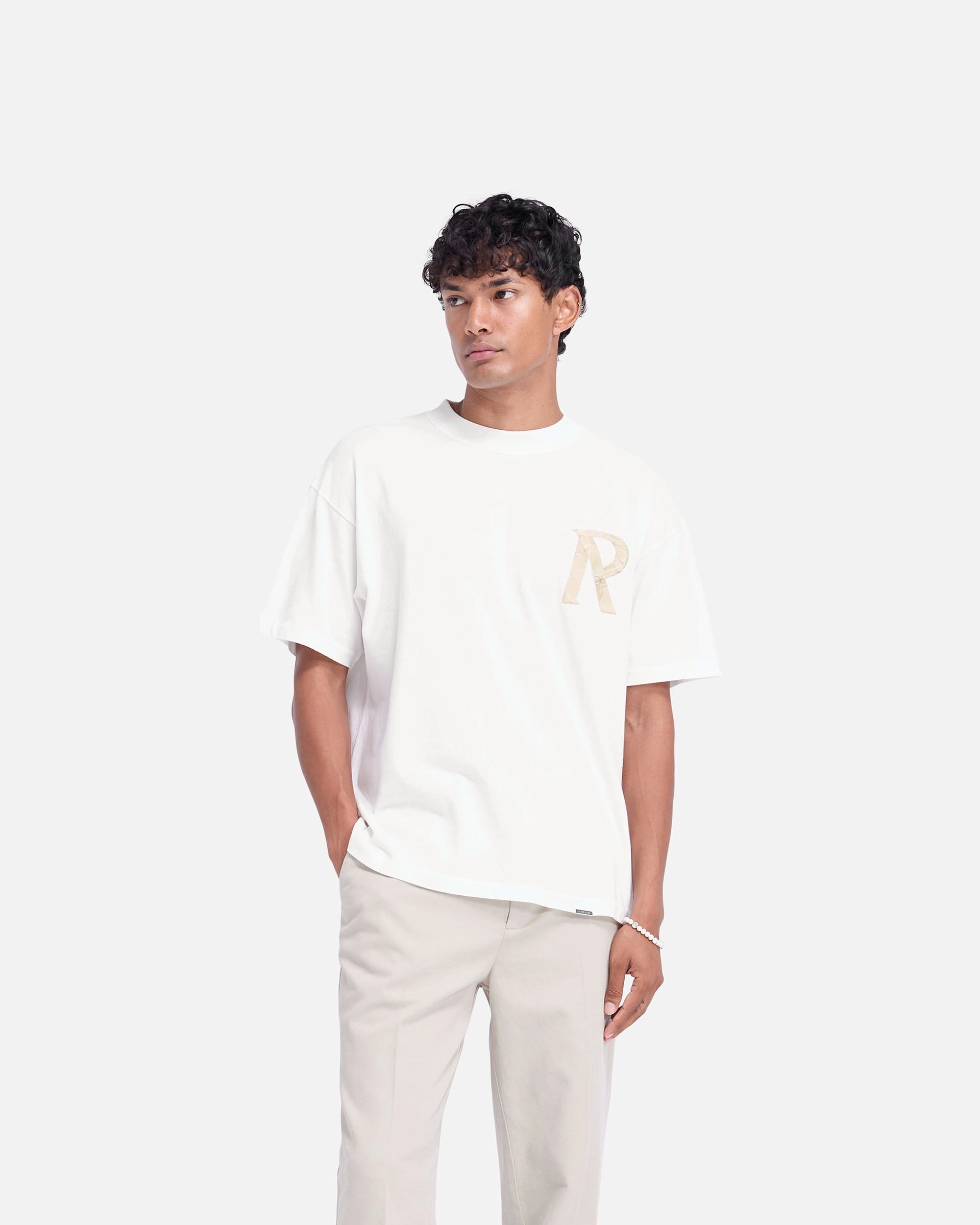 Preppy Masking Tape Initial T-Shirt - Flat White