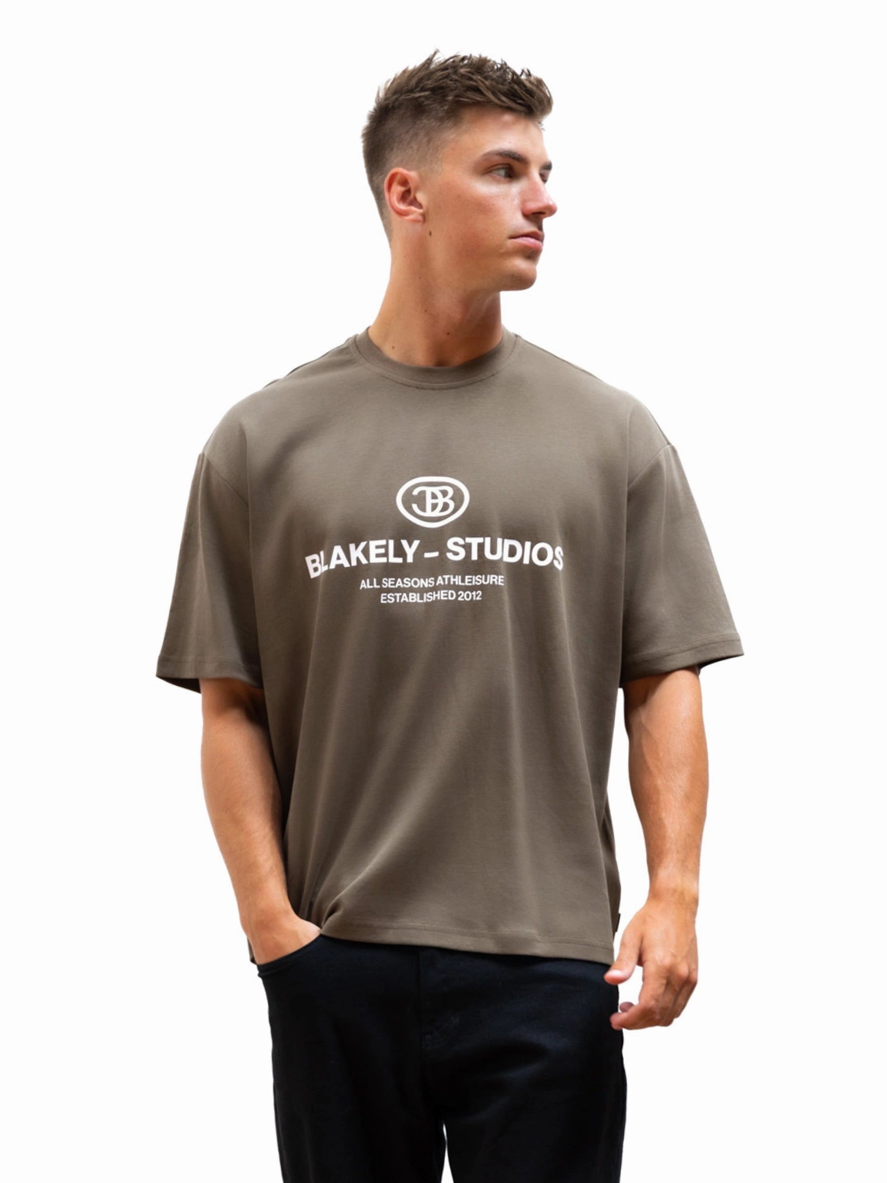 Soft and Stylish Foam Print Detail Mercer Unfitted T-Shirt - Khaki Brown