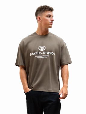 Soft and Stylish Foam Print Detail Mercer Unfitted T-Shirt - Khaki Brown