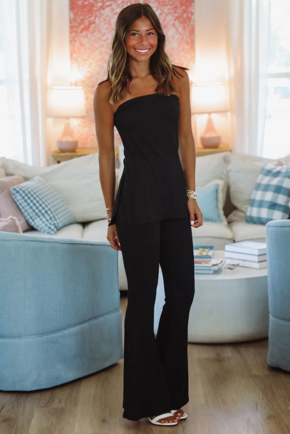 Chilly Top and Pant Set -  Black ConvertibleCollar Lightweight Material