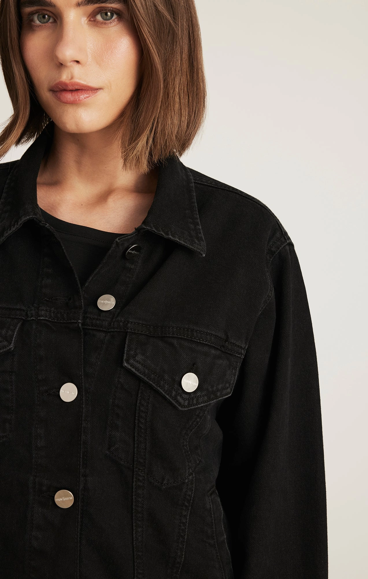 Curved Seam Construction LUNA DENIM JACKET IN DARK SMOKE 90S