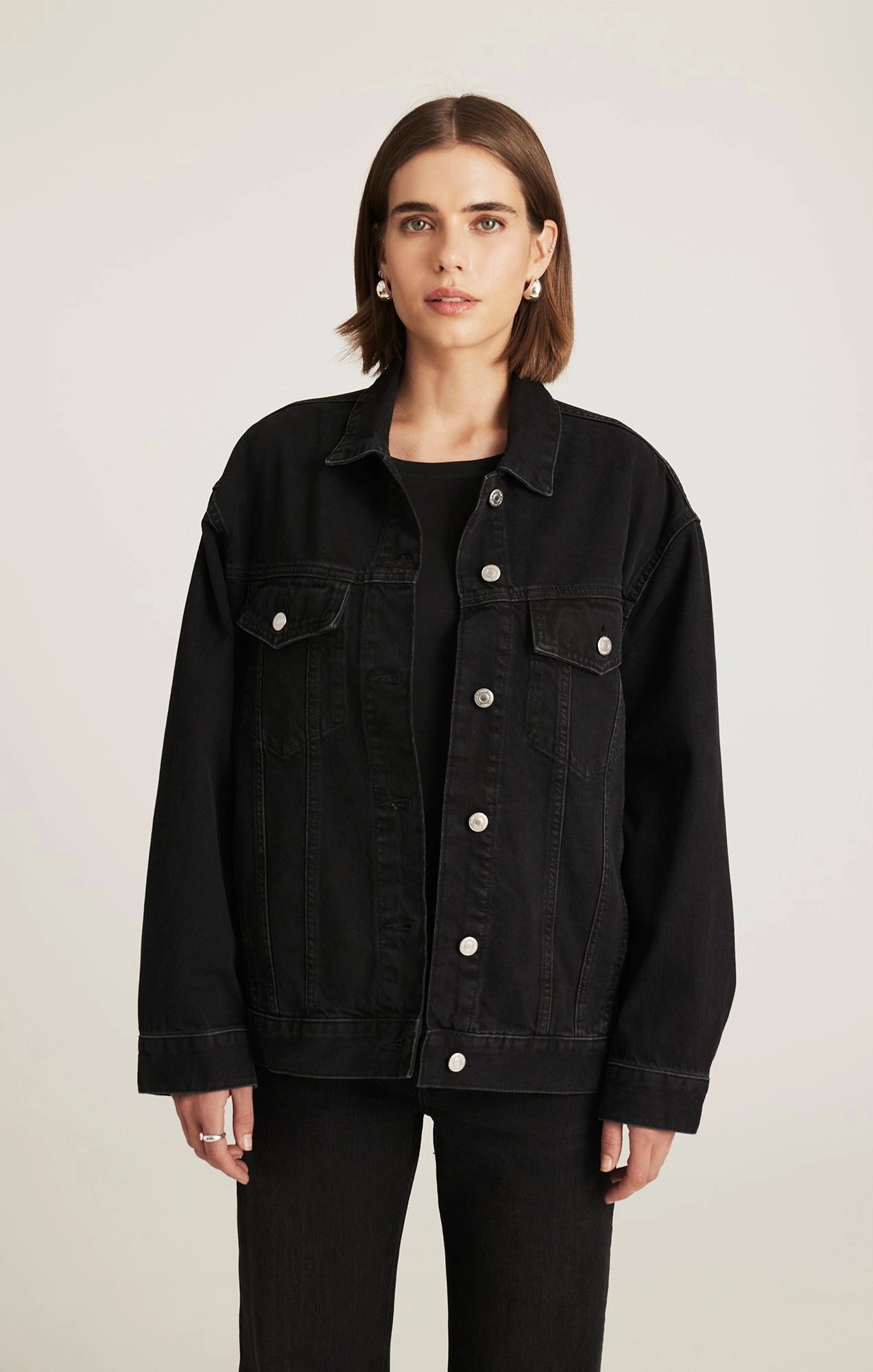 Eco Certified Textile Standards Cool Essential LUNA DENIM JACKET IN DARK SMOKE 90S