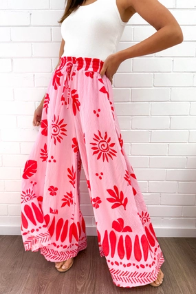 Misha Pants - Pink Red Print clean look Quality Material