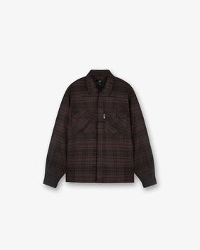 Stretchable Cloth Pocket Detail Rep Flannel Shirt - Coffee