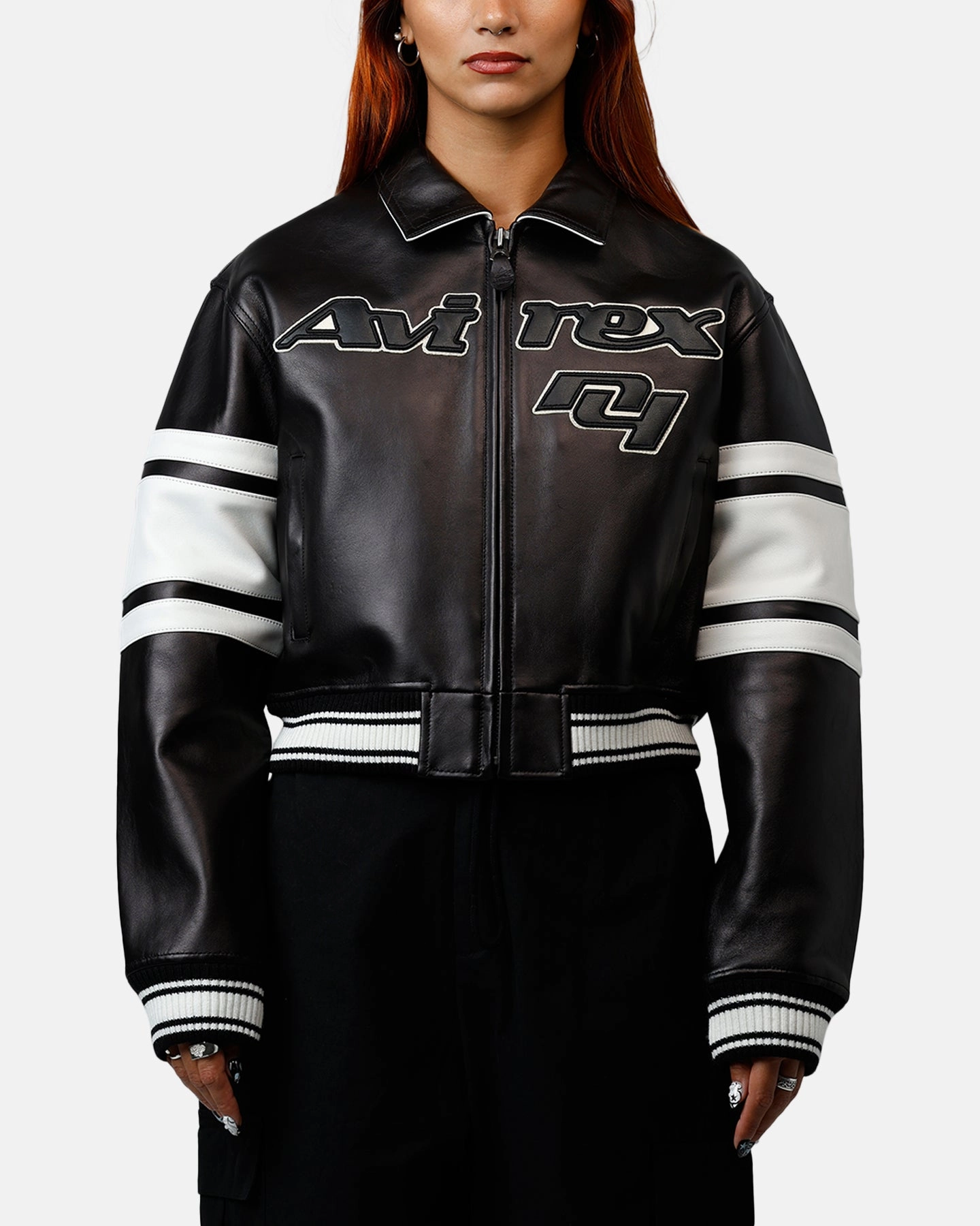 Avirex Women's Cropped Legend Jacket Black Rainy Day Option