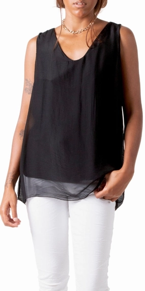 Tencel Lyocell Fiber Italian Made Sleeveless V-Neck Silk Top