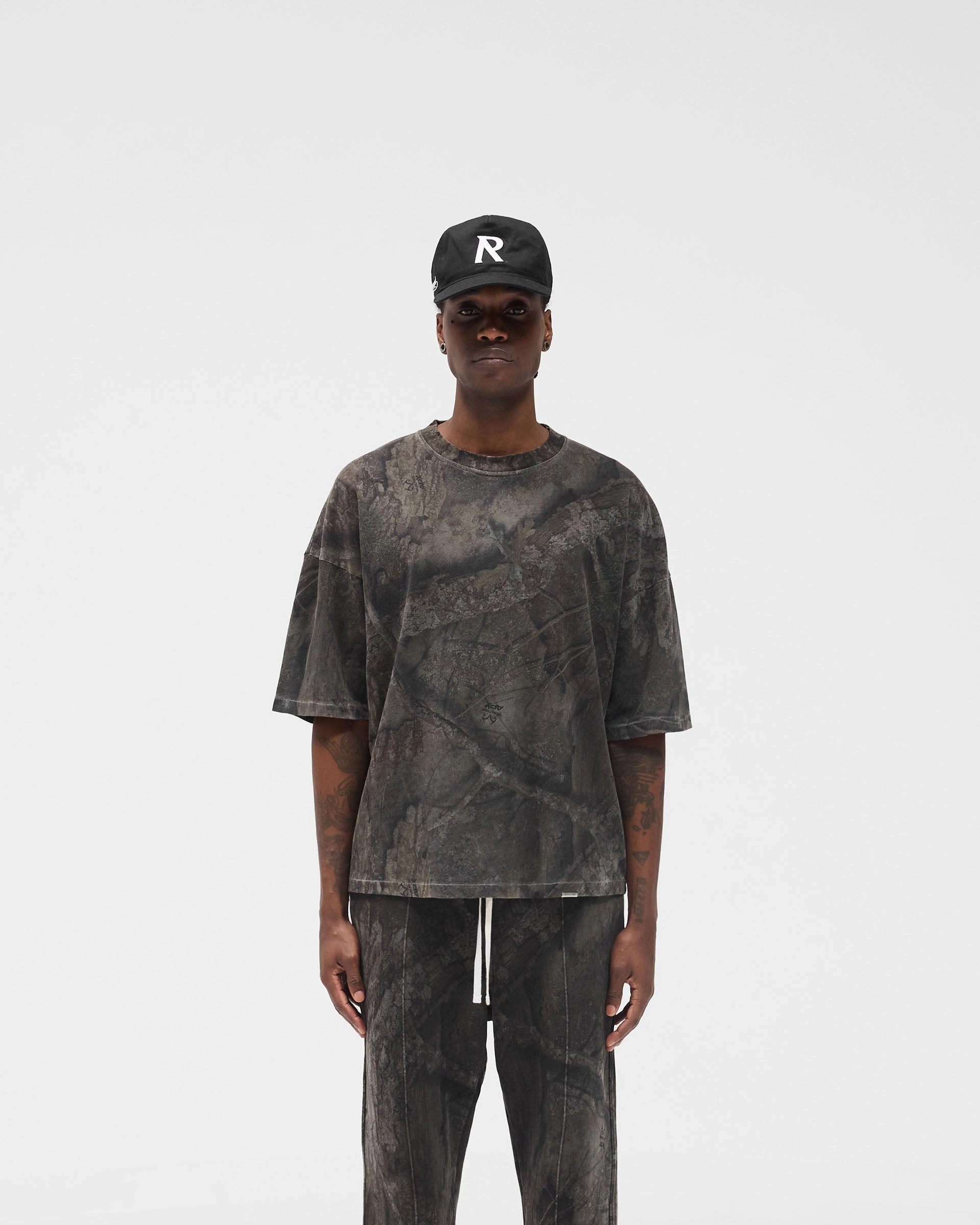 Initial Overdye Realtree? Boxy T-Shirt - Overdyed Black Silk combination Cozy And Stylish