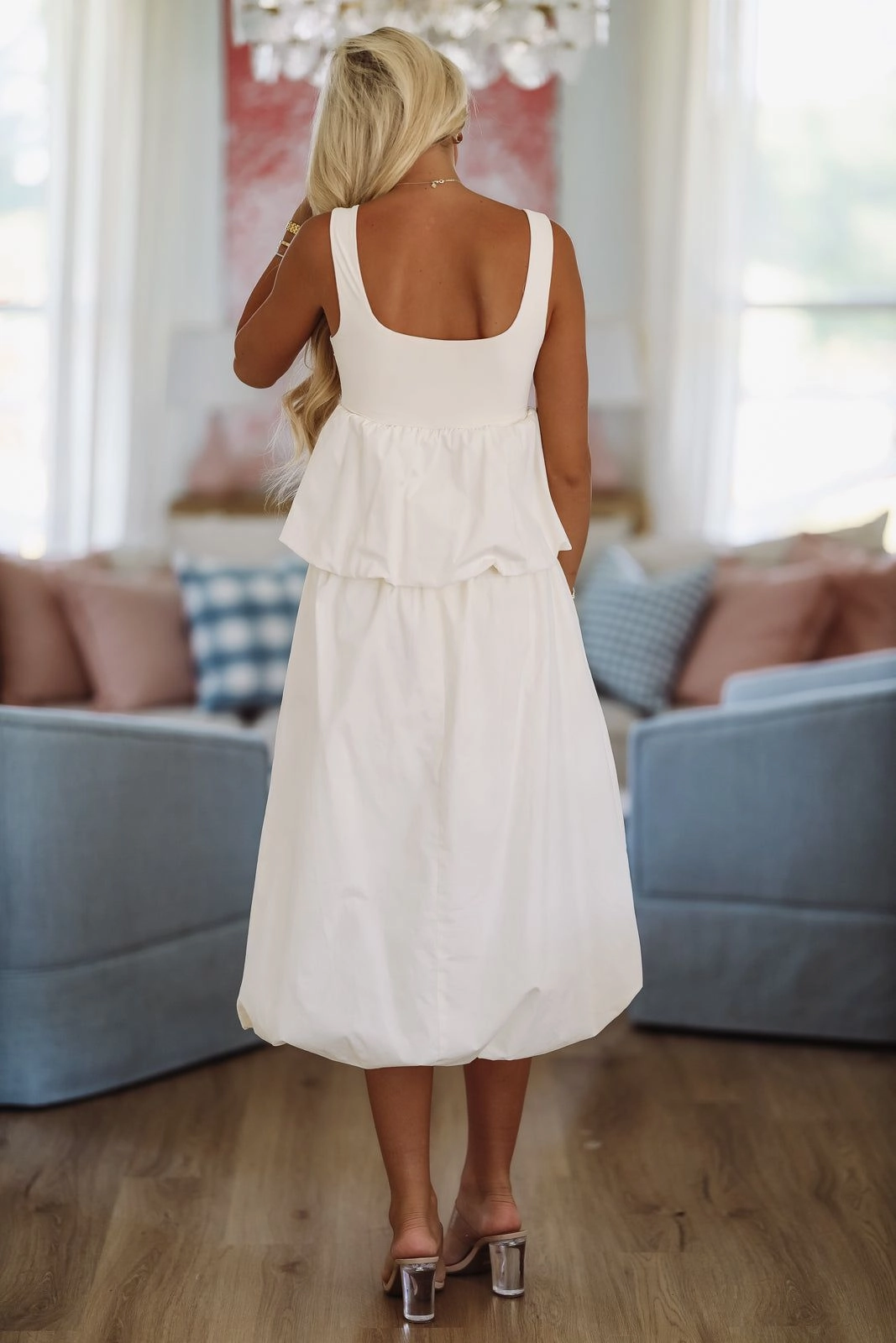 I'll Be Here Bubble Top - Cream ContrastStitching VentedBack