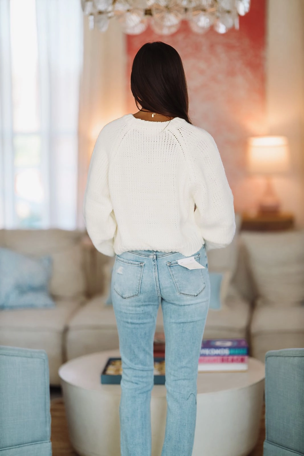 My Heart Crop Sweater - White Minimalist Silhouette Brushed Microfiber Surface