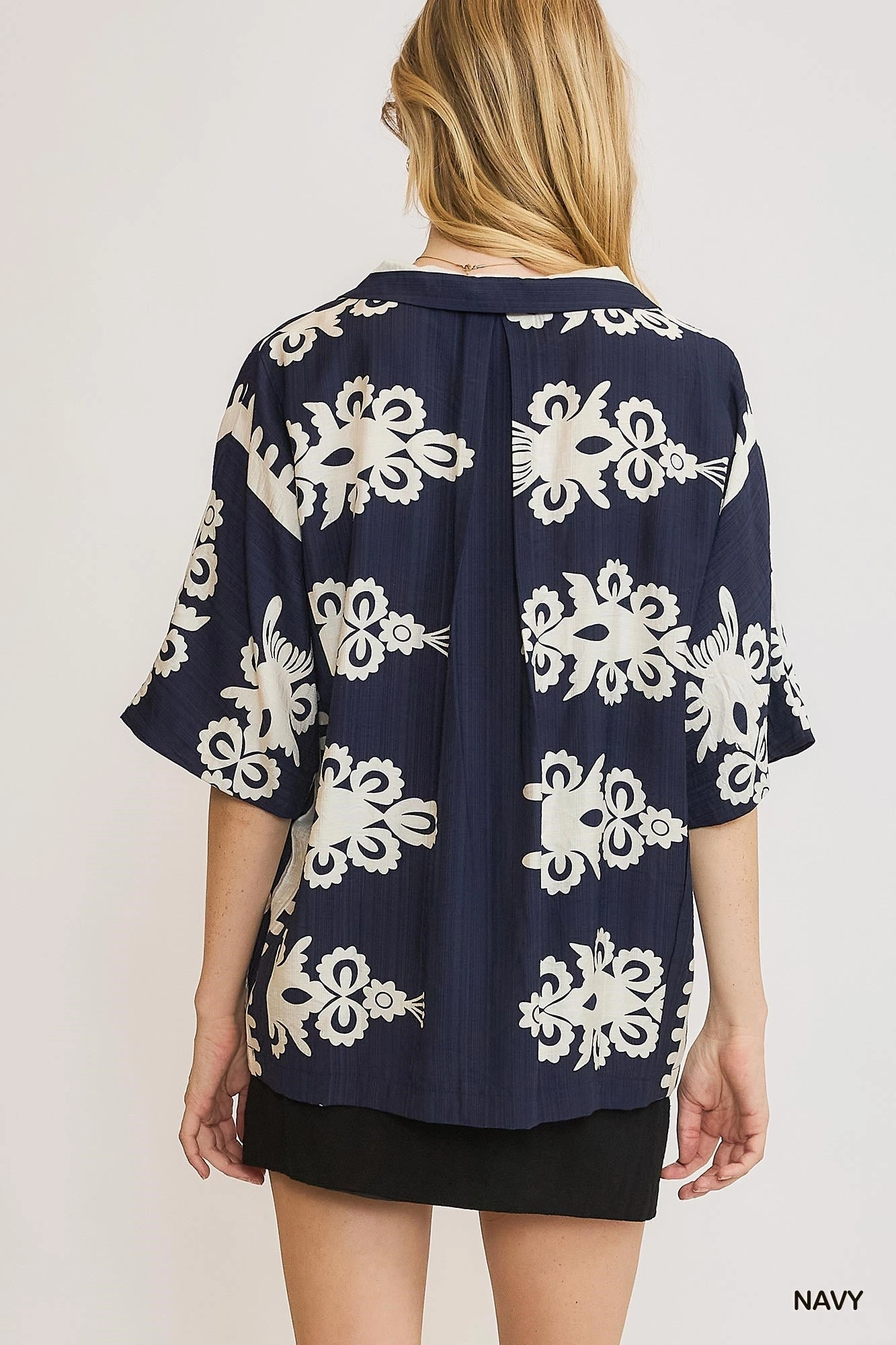 Navy & cream Oversized Top Relaxed Look Adjustable Hem Toggles