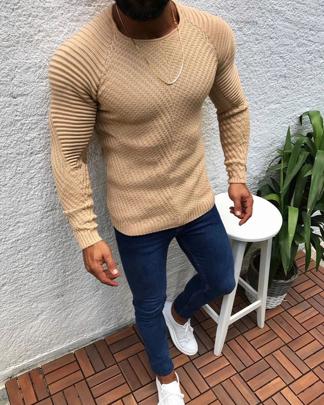 Neutral Fit West Louis? O-Neck Patchwork Sweater