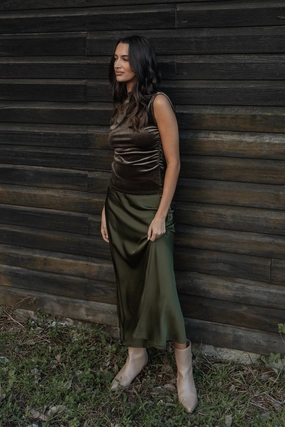 Cruise Attire Nellie Satin Midi Skirt - Olive