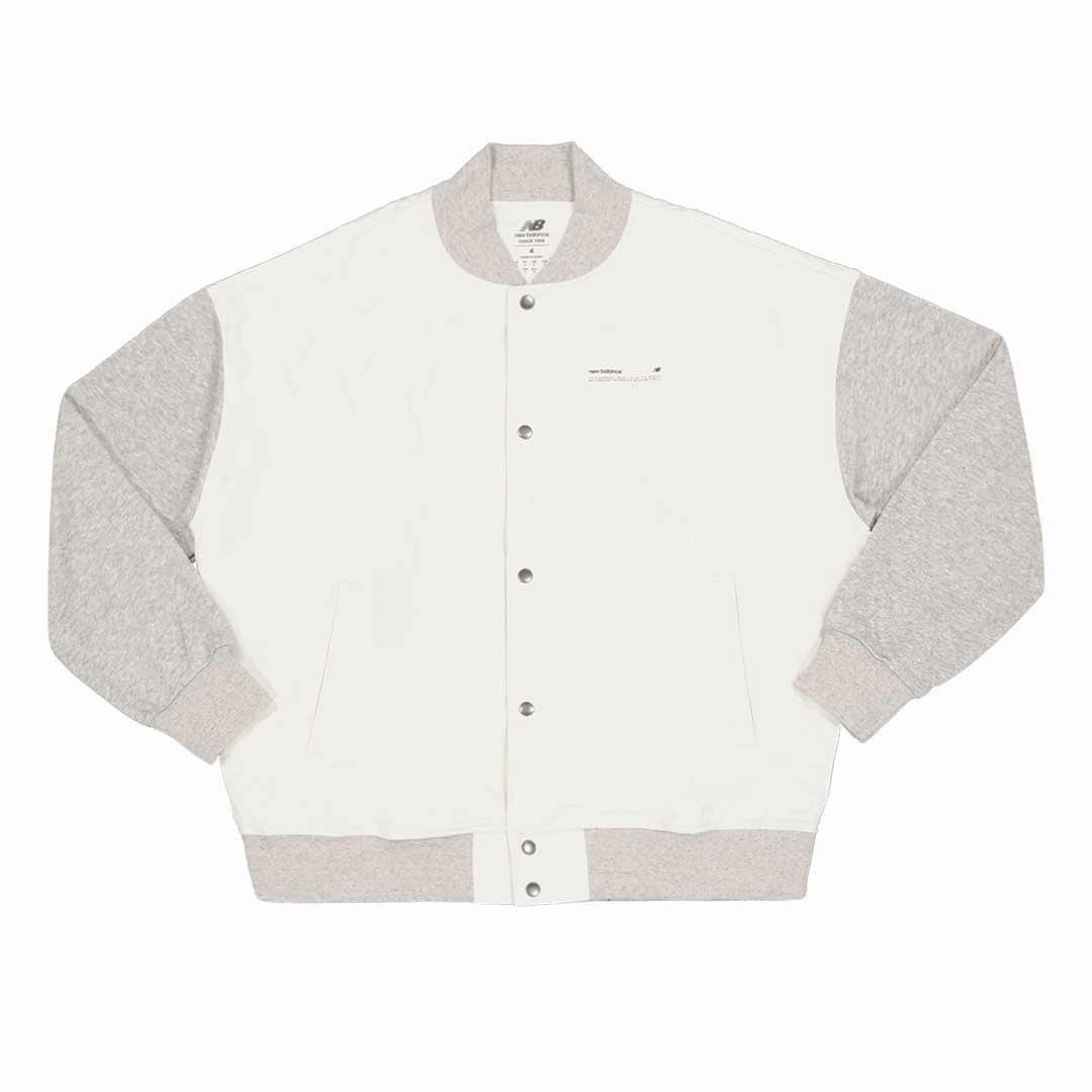 Recycled Material Construction Magnetic Closure Options New Balance - Unisex Uni-Ssentials Undyed Varsity Jacket (UJ31551 GIE)