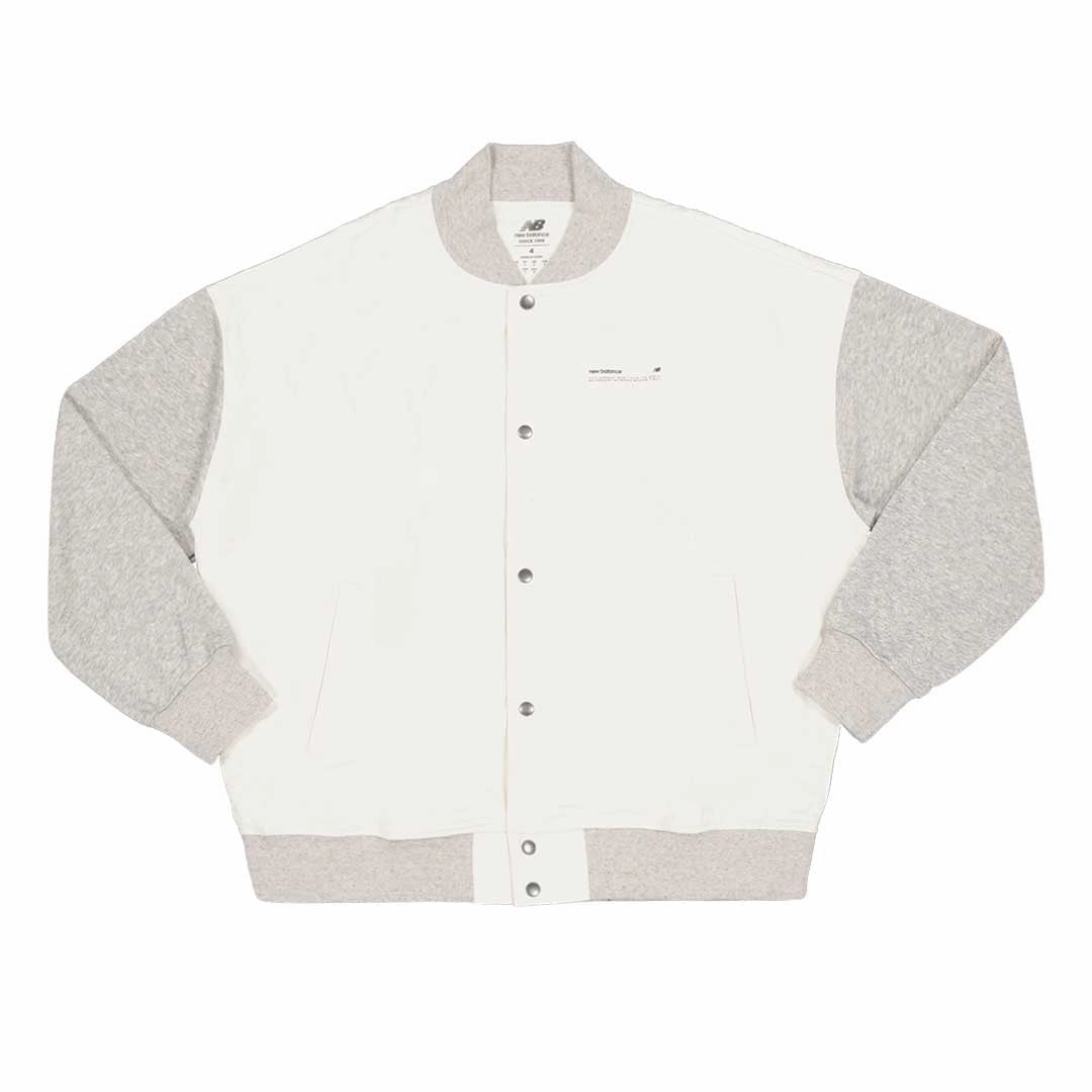 Low Maintenance Fabric High Visibility Trims New Balance - Unisex Uni-Ssentials Undyed Varsity Jacket (UJ31551 GIE)