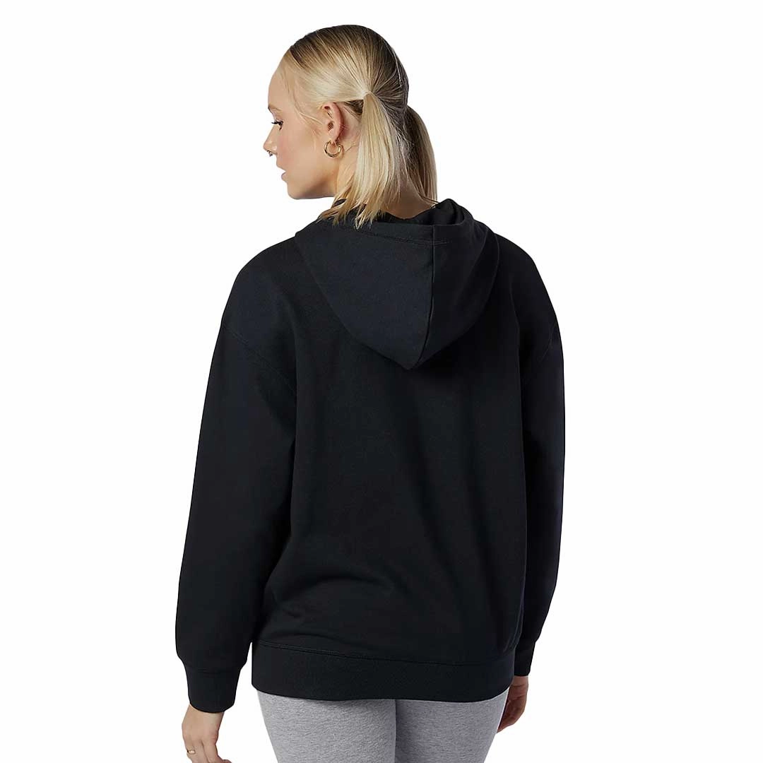 New Balance - Women's Essentials Stacked Logo Oversized Pullover Hoodie (WT03547 BK) Reflective Zippers Cotton Twill