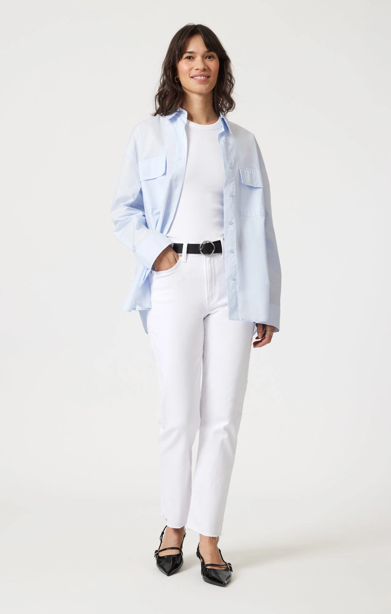 Morning Stroll Music Event Office Wear Everyday Loose NEW YORK STRAIGHT LEG IN WHITE FLEX BLUE