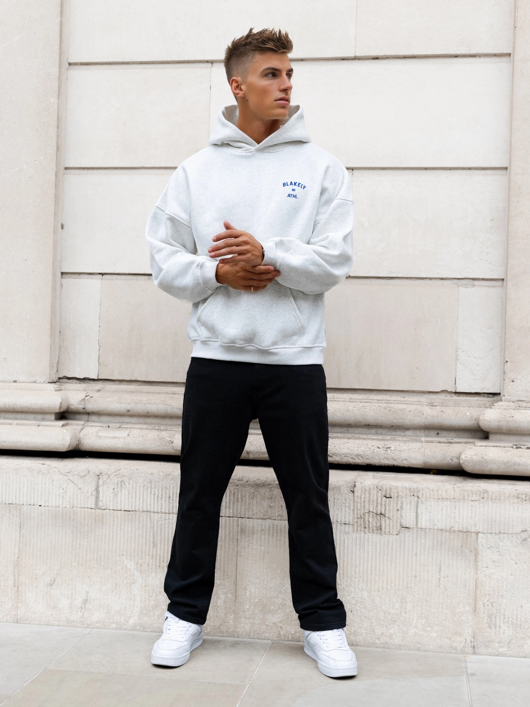 quick dry Niko Relaxed Hoodie - Marl White & Cobalt