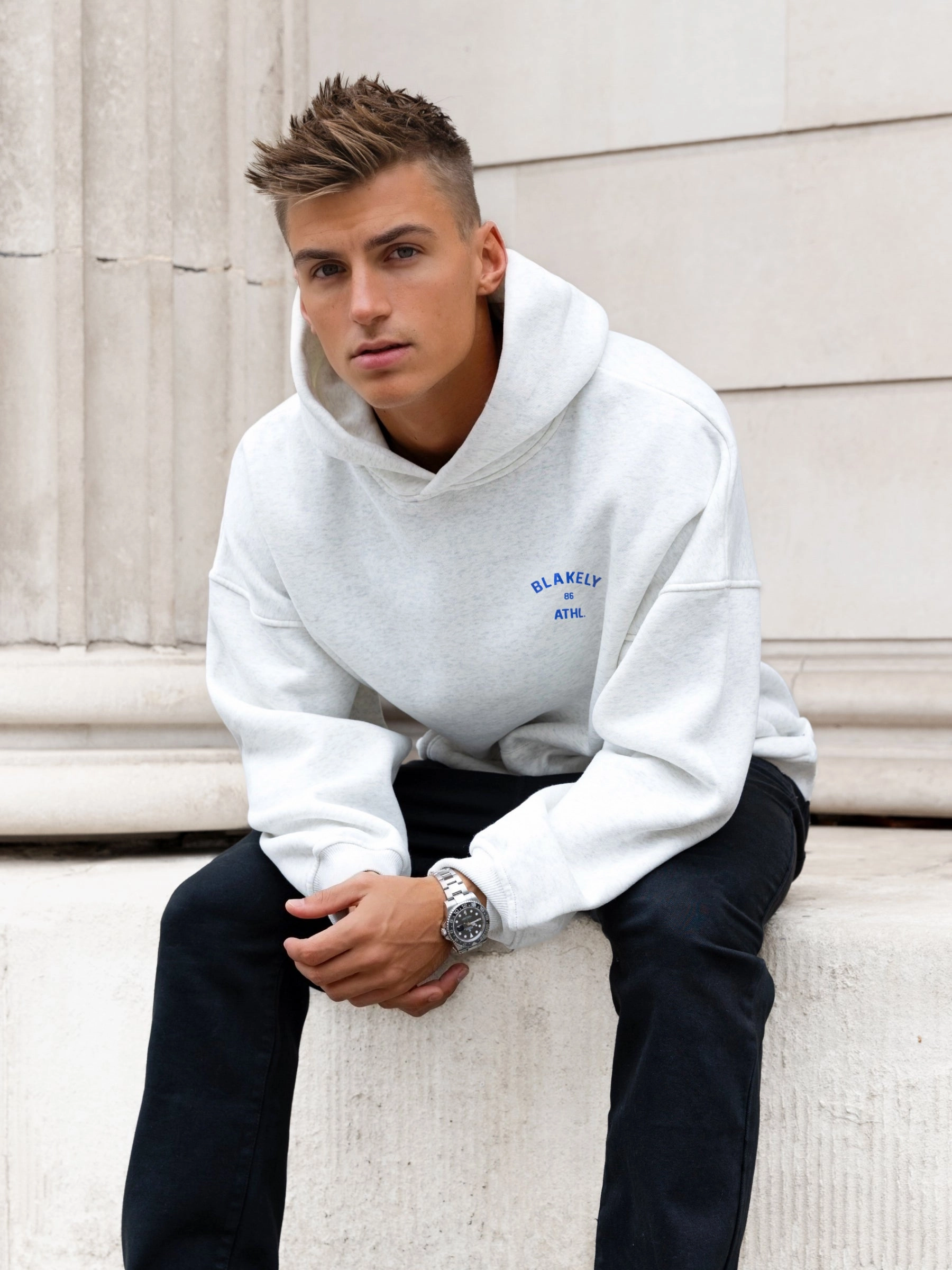 Niko Relaxed Hoodie - Marl White & Cobalt Eco Friendly Dye Process