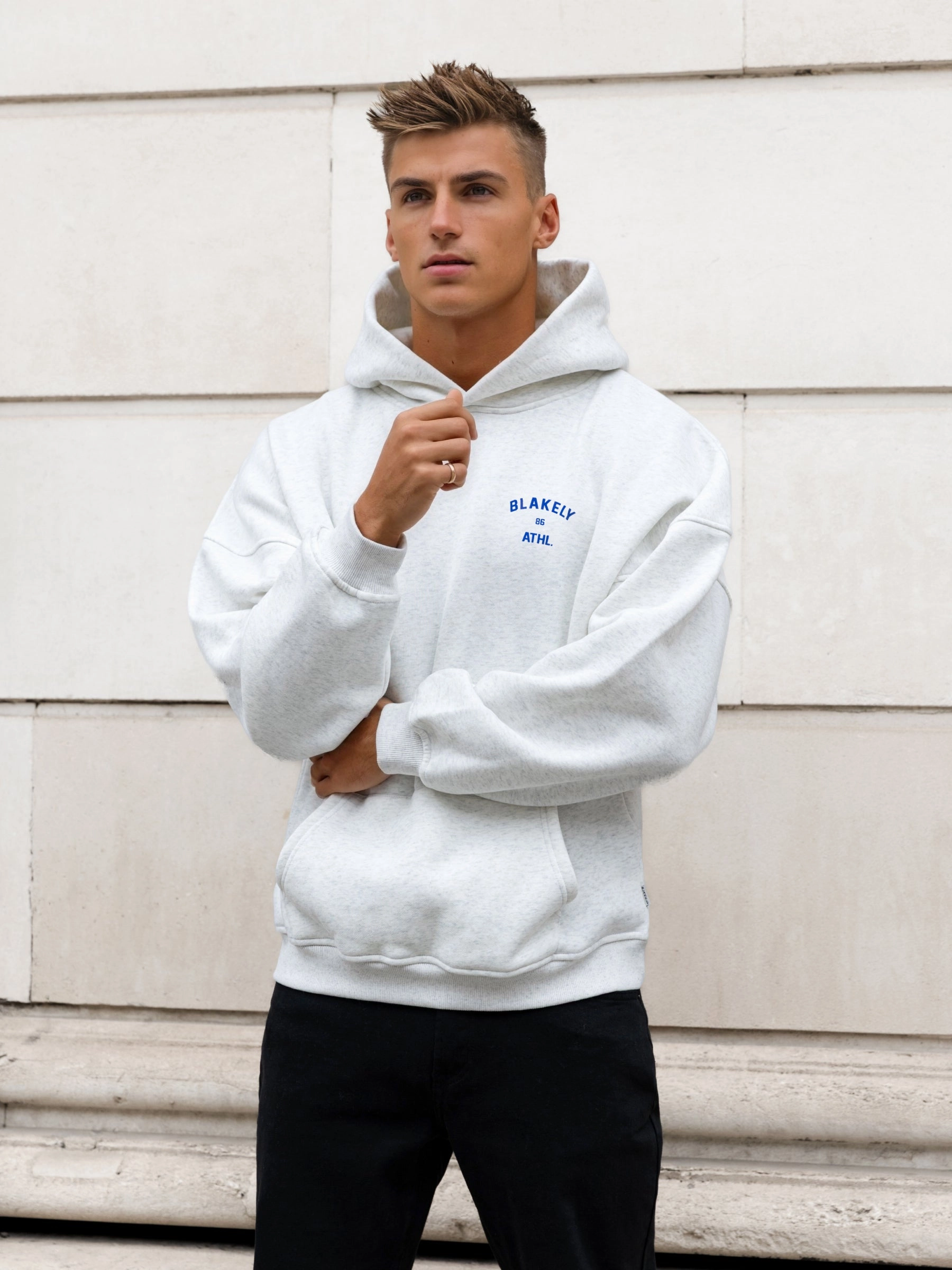 Niko Relaxed Hoodie - Marl White & Cobalt Casual Style Wear