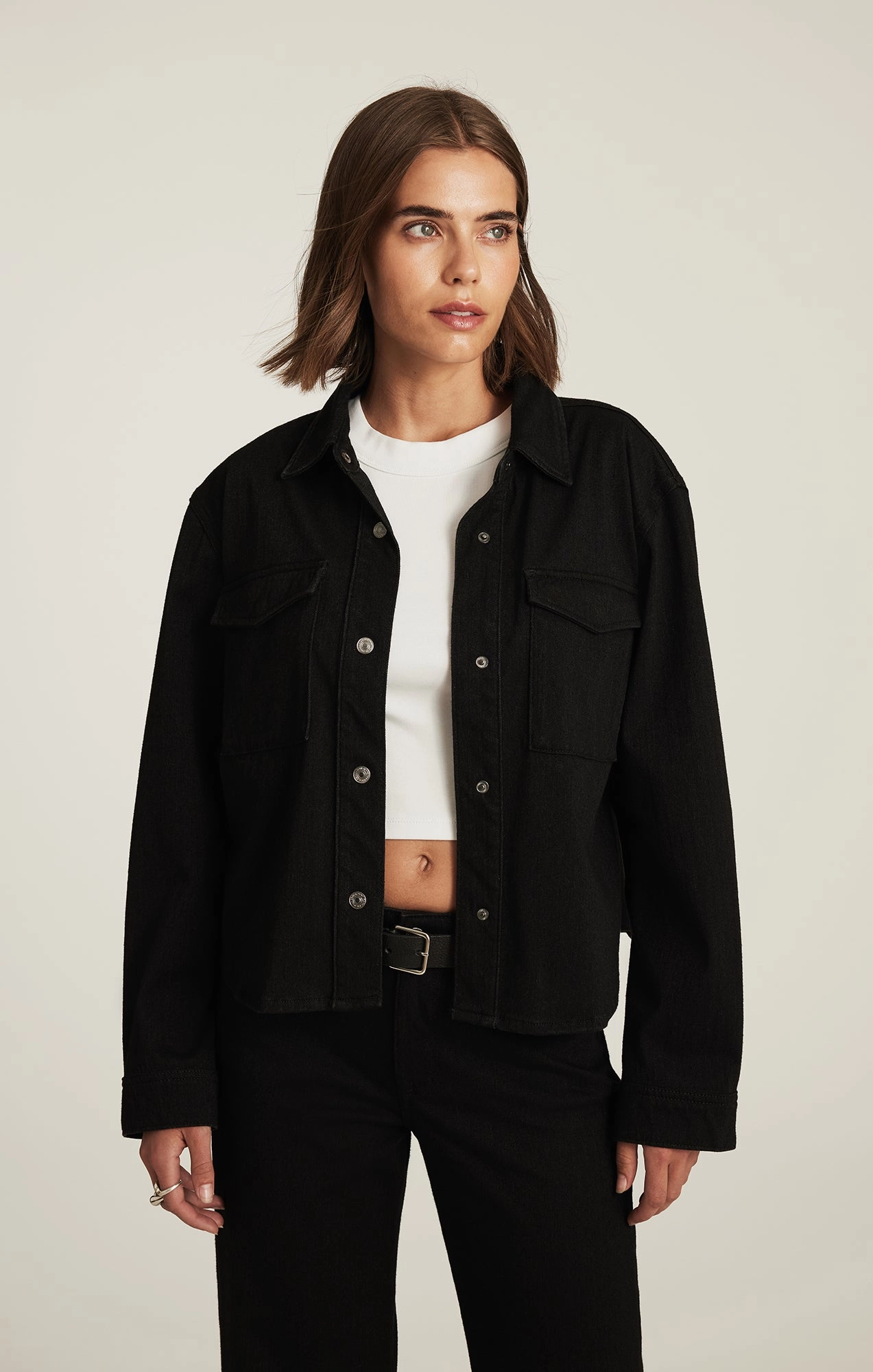 TIA DENIM SHIRT IN BLACK MOVE Beach Day Modern