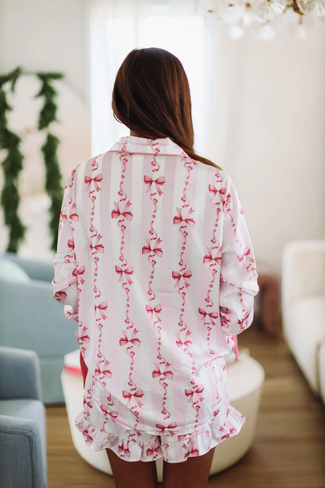 BreathableFabric Ribbons and Bows Pajama Top - Pink