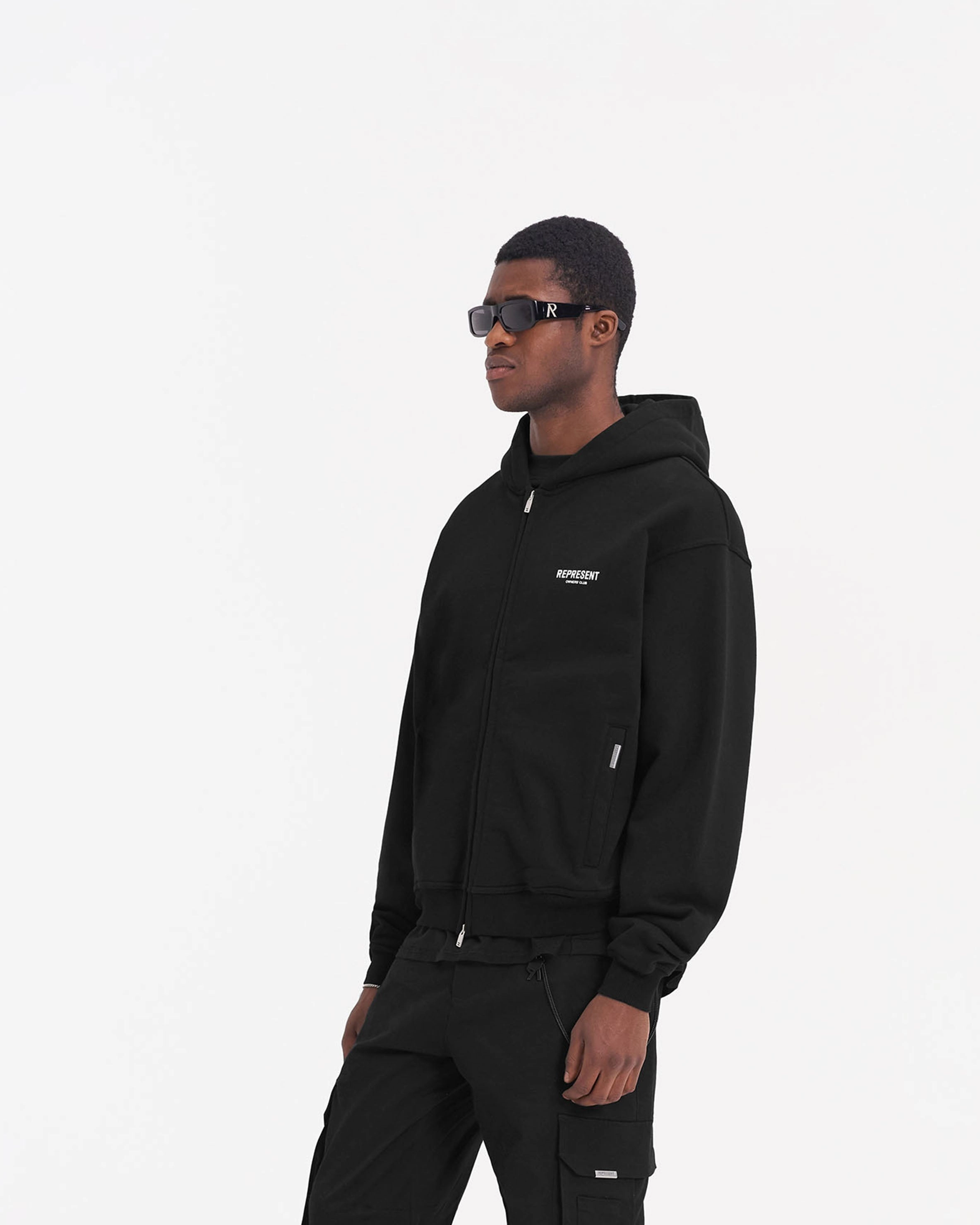 Represent Owners Club Zip Hoodie - Black wrinkle free Brushed Interior