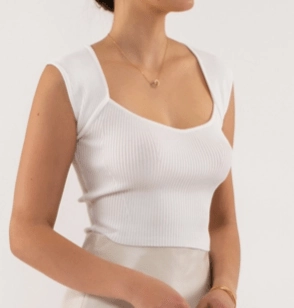 Sweetheart Ribbed Knit Top - White summer look Reinforced Stress Points