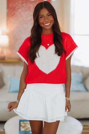 Basic Dress ReinforcedHem Take My Heart Crop Sweater - Red
