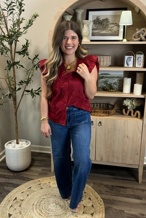 Stretch Fit Top WrinkleFree Weaving Feeling Lighthearted Button Down Top