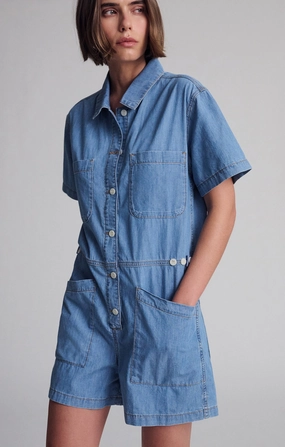 Artist Vibe Smooth Active Fit NOREEN DENIM ROMPER IN MID VINTAGE LIGHT DENIM