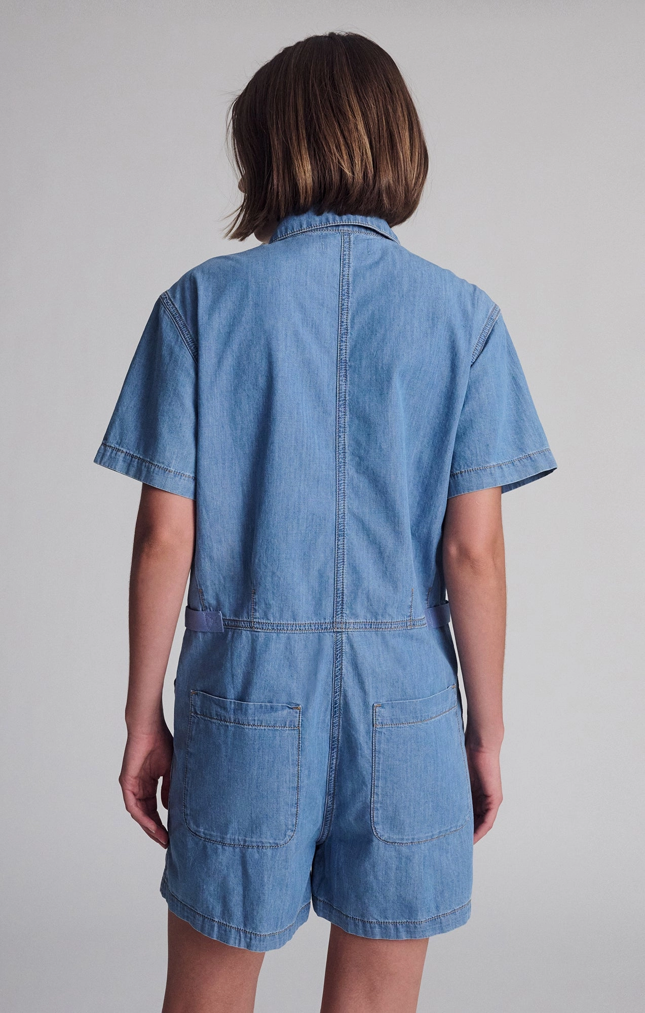 No Gap Waist NOREEN DENIM ROMPER IN MID VINTAGE LIGHT DENIM