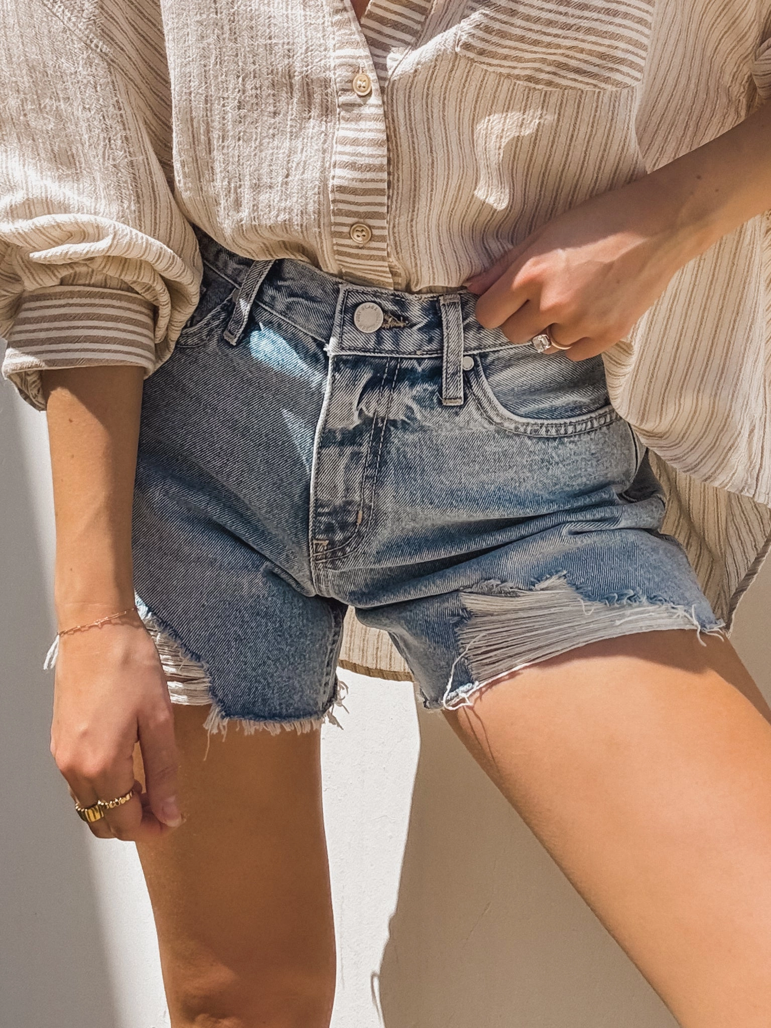 NoRideUp Silicone Grips Micah Distressed Denim Shorts Day Adventure MoistureWickingLining